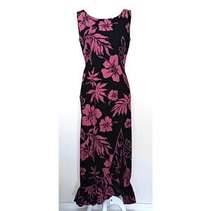VTG CC Fashions Hawaii Tropical Floral Cotton Print Maxi Ruffled Front Slit  M/L
